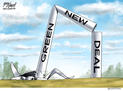 Political Cartoon U.S. Wind Turbine Green New Deal Breaking