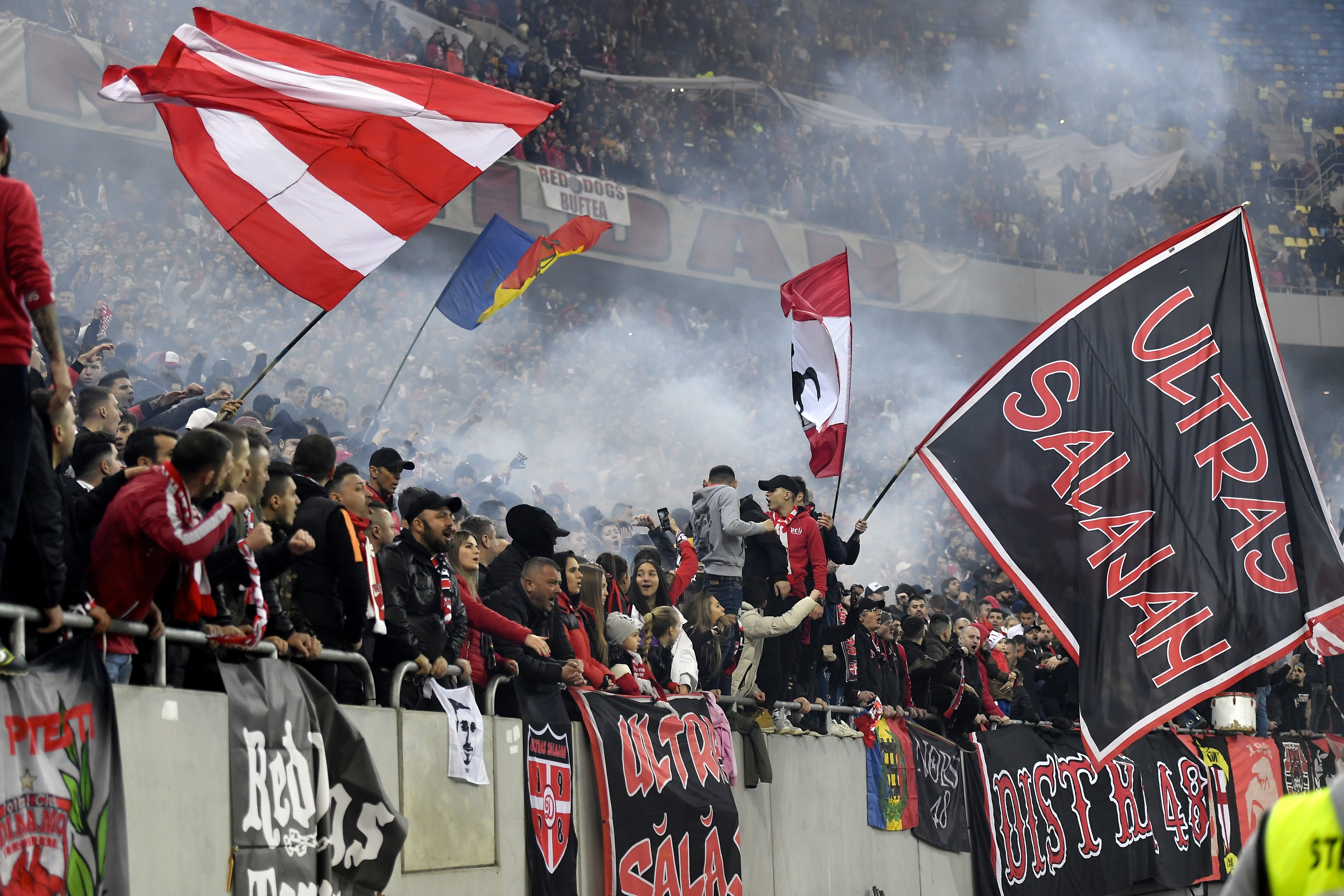 Dinamo Bucharest fans during a match against Steaua Bucharest in February 2020.