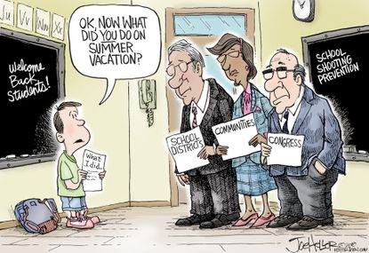 Political cartoon U.S. shootings back to school students congress districts community