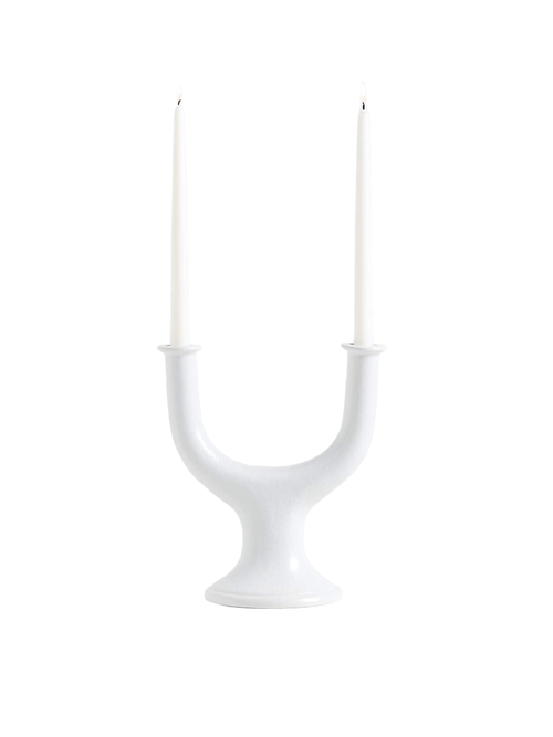 Valla White Ceramic 2-Taper Candle Holder