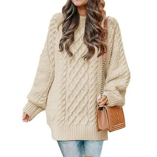 Moshu Oversized Sweaters for Women Cable Knit Chunky Pullover Sweater