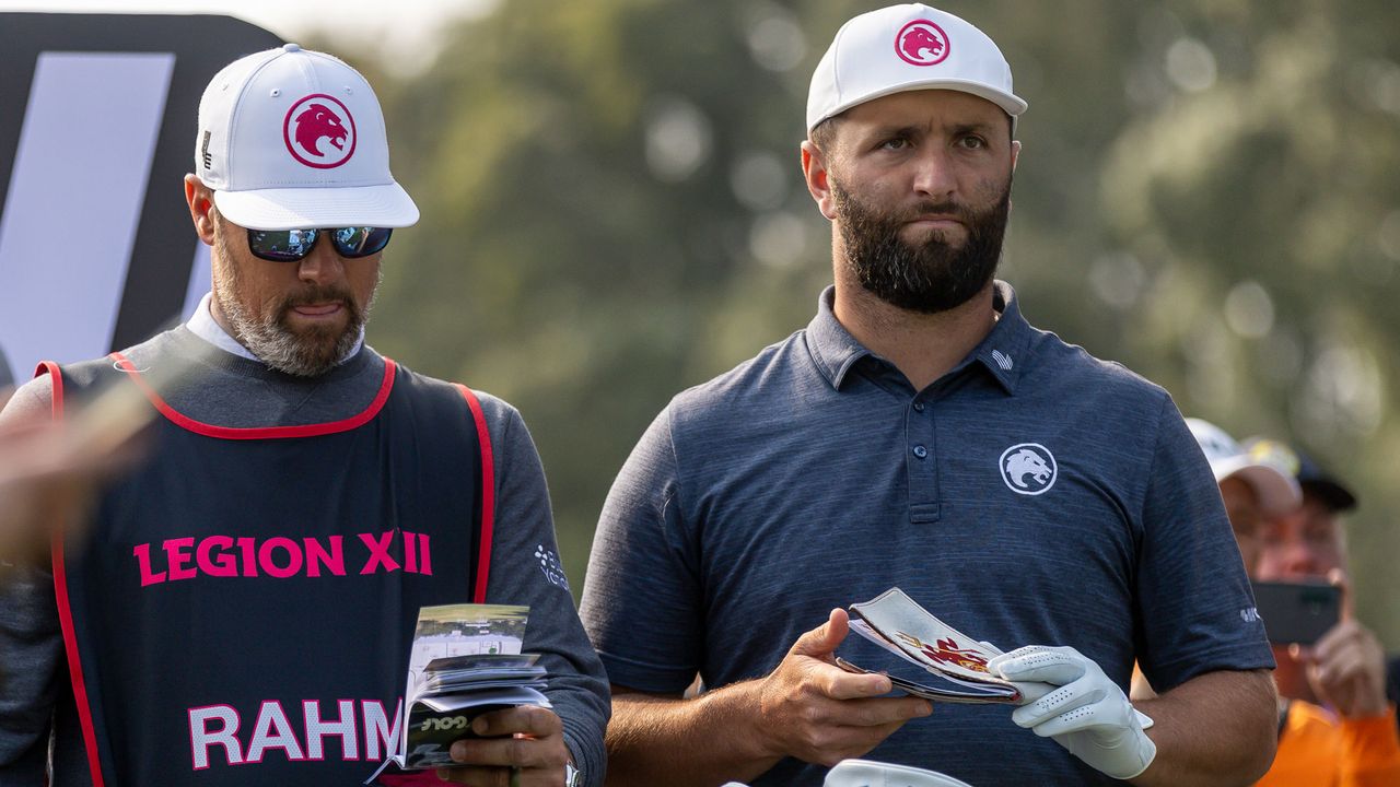 Who is Jon Rahm&#039;s Caddie? Jon Rahm with Caddie Adam Hayes on the tee at a LIV Golf Event