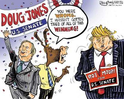Political cartoon U.S. Trump Roy Moore election loss Democrats Doug Jones