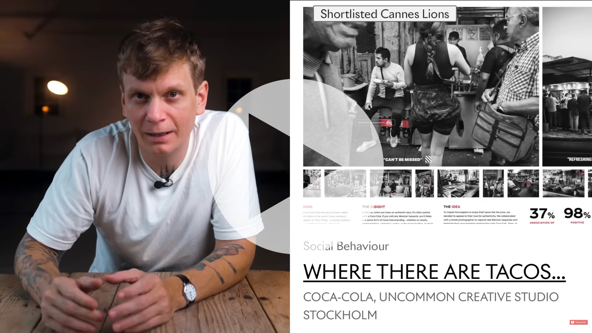 Screenshot from Frederik Trovatten video, with Frederik Trovatten on the left and a screenshot of an article on the right 