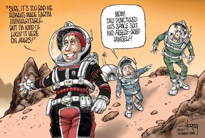 Editorial cartoon World climate change earth destruction Mars