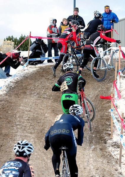 Racers struggle on a steep run-up.