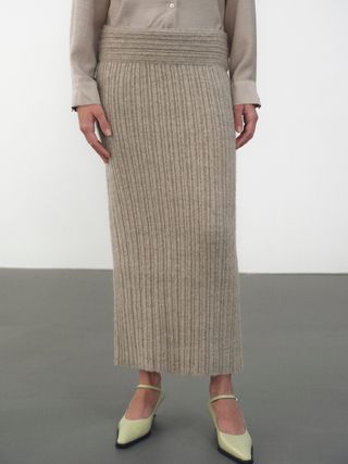 Becca High Roll Knit Skirt, Coconut