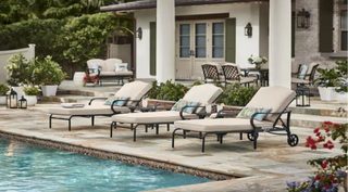 Three reclining pool chairs from The Home Depot