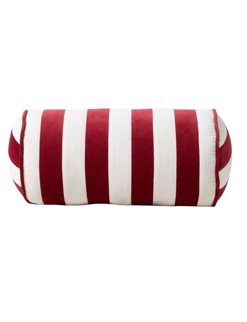 Red and White Harriet Stripe Velvet Bolster Pillow