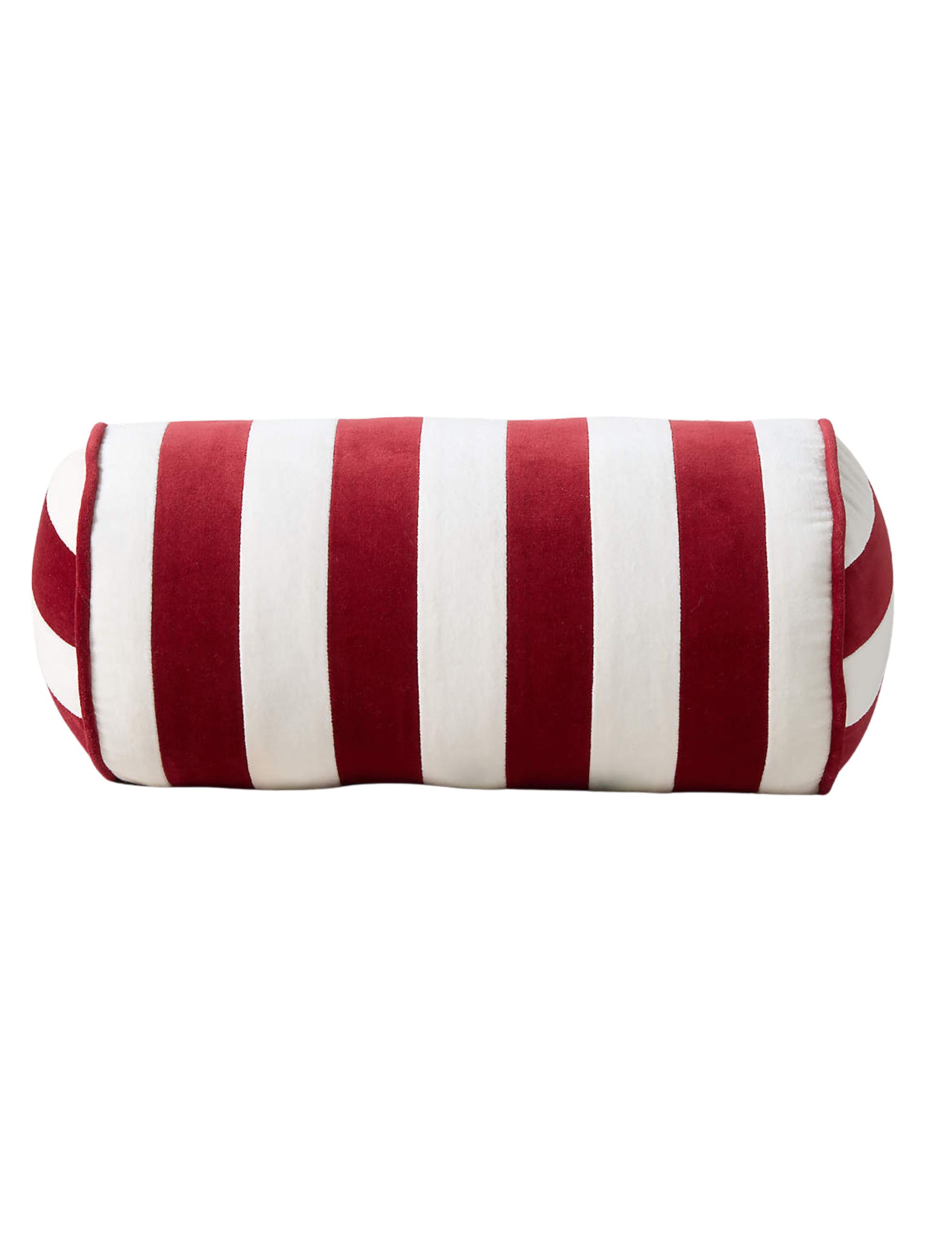 Red and White Harriet Stripe Velvet Bolster Pillow