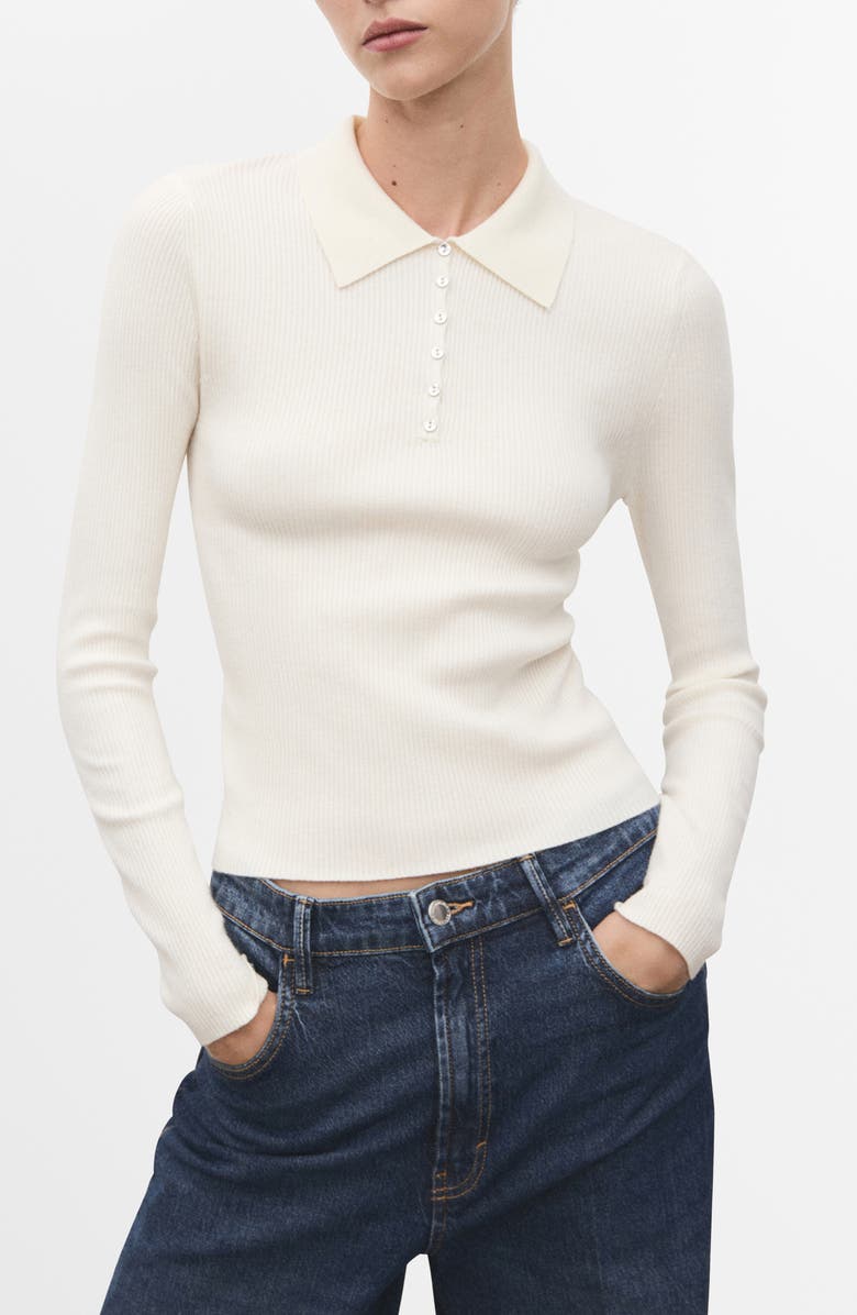 Rib Long Sleeve Polo Sweater