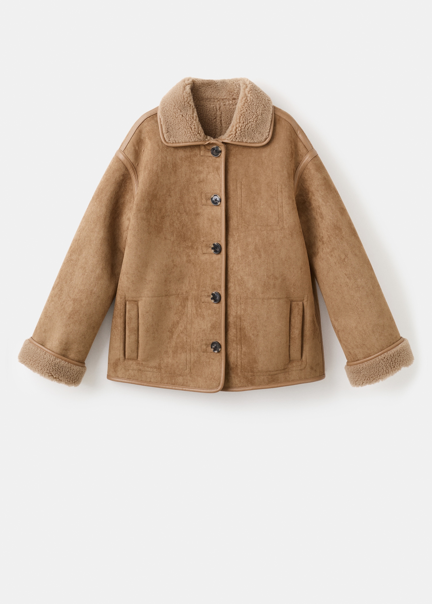 Faux-Shearling Leather-Effect Coat - Women | Mango Usa