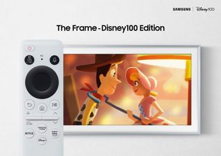 Samsung Frame TV X Disney collab showing Woody and Bo from Toy Story 4