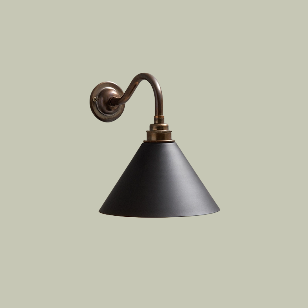 Dowsing and Reynolds, Brewer's Brass Bramley Wall Sconce With Cone Metal Shade