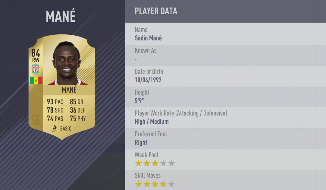 Sadio Mane FIFA 18