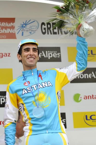 Daniel Navarro (Astana) celebrates his stage win in the Dauphine.
