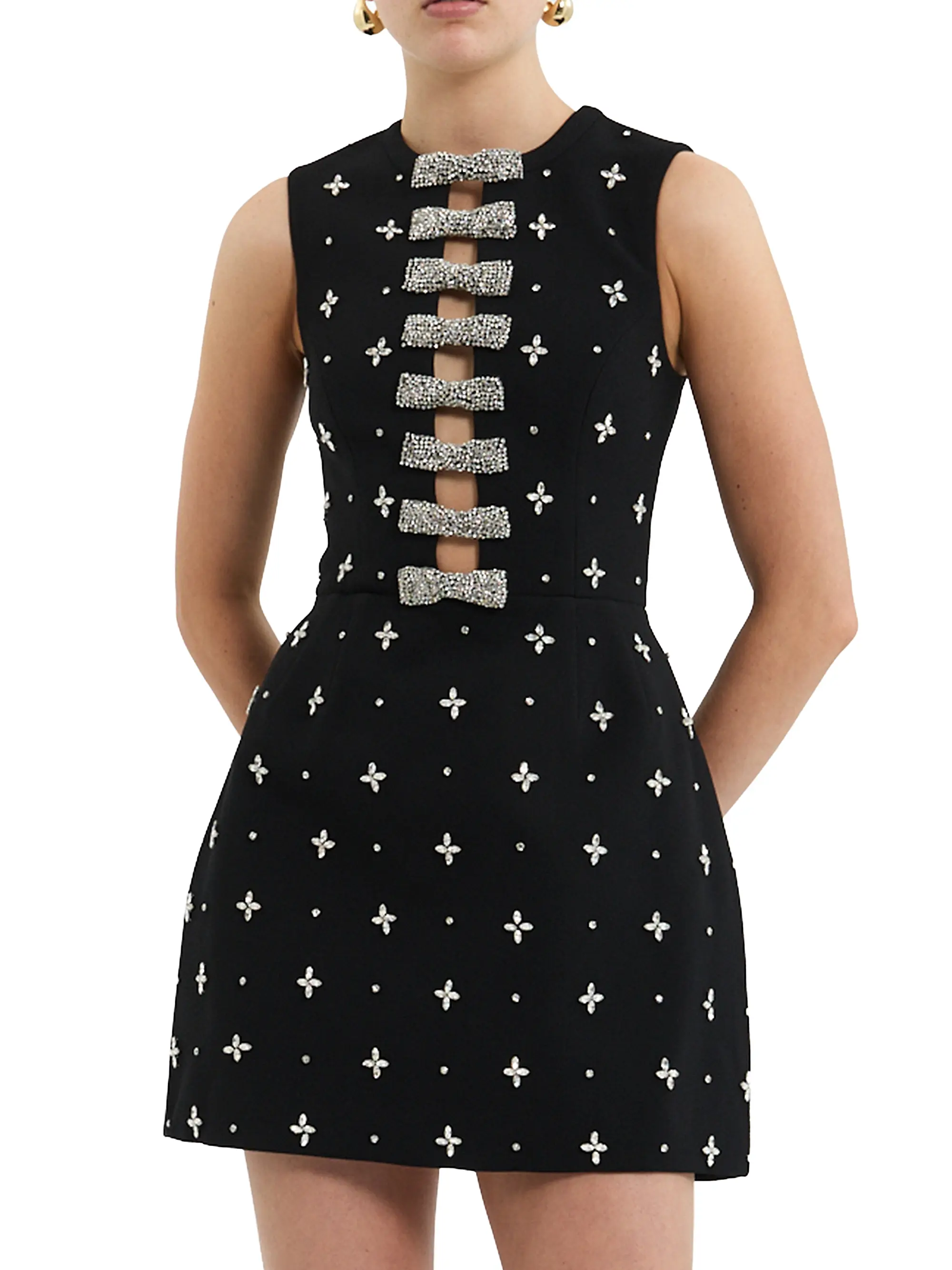 Piper Embellished Bow Stretch-Crepe Minidress