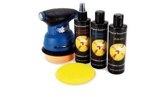 The kit includes a rugged electric polishing tool and pads