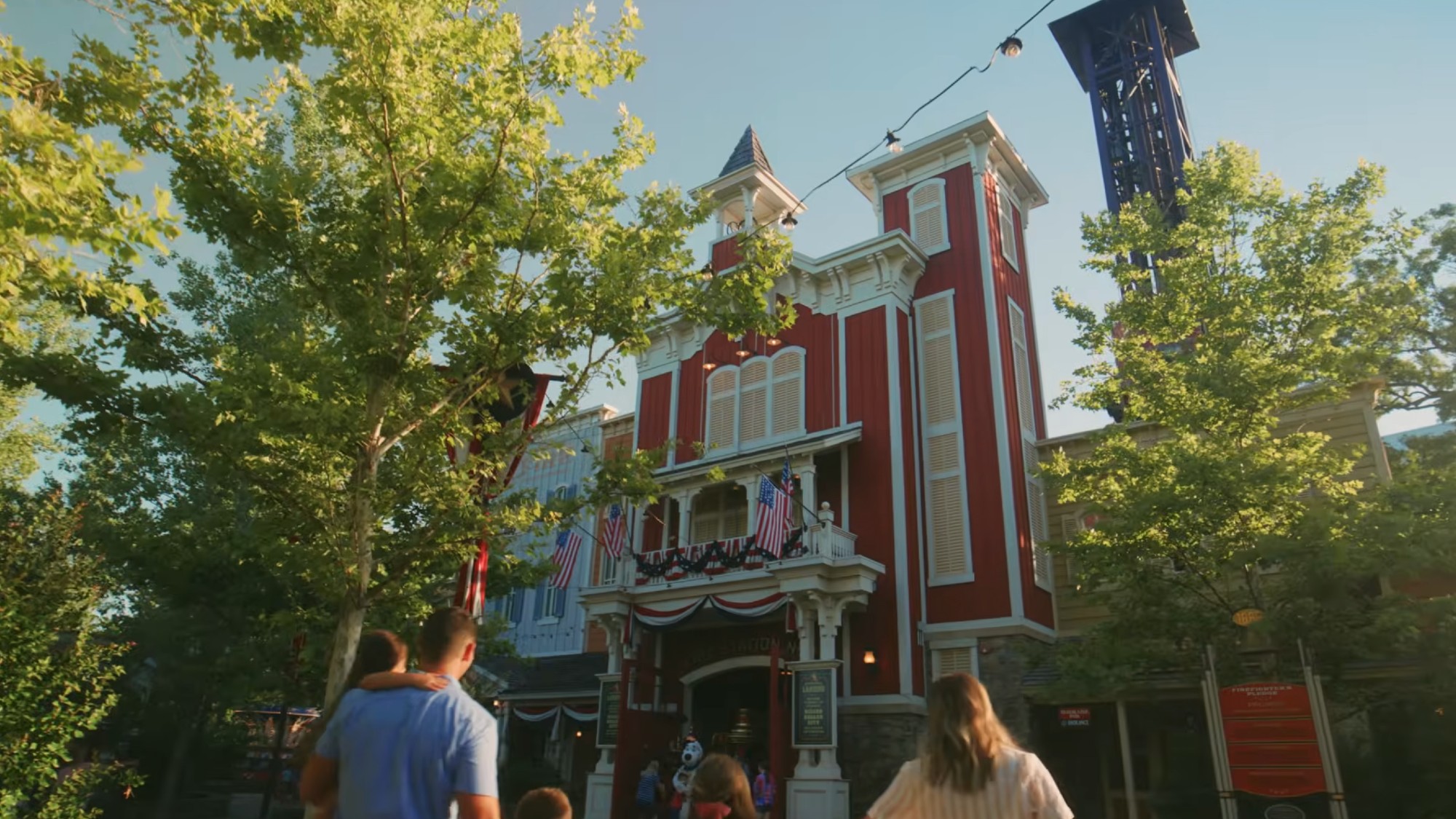 A family makes their way across the pavilion in Silver Dollar City.