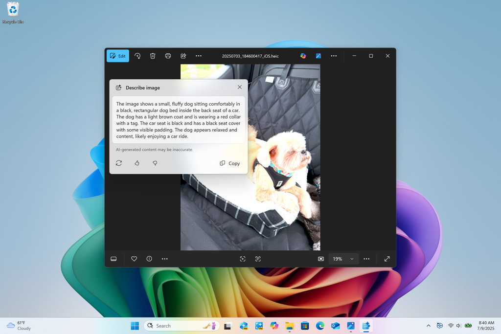 The describe image popup on Windows 11.