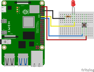 A push button controlled LED on a Raspberry Pi 5