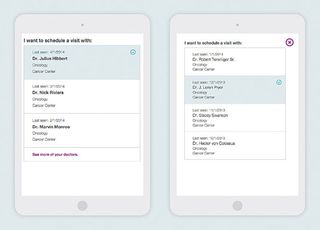 This complex select UI allows users quick access to prioritised options (left), with modal access to additional options (right)