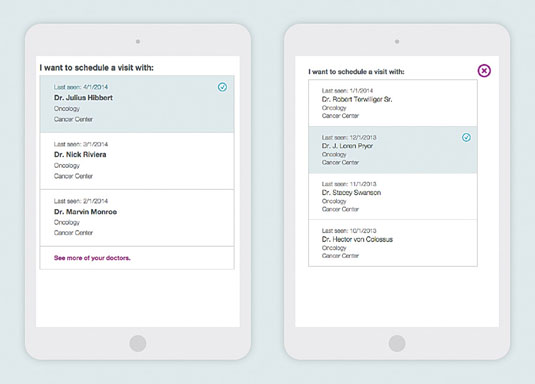 This complex select UI allows users quick access to prioritised options (left), with modal access to additional options (right)