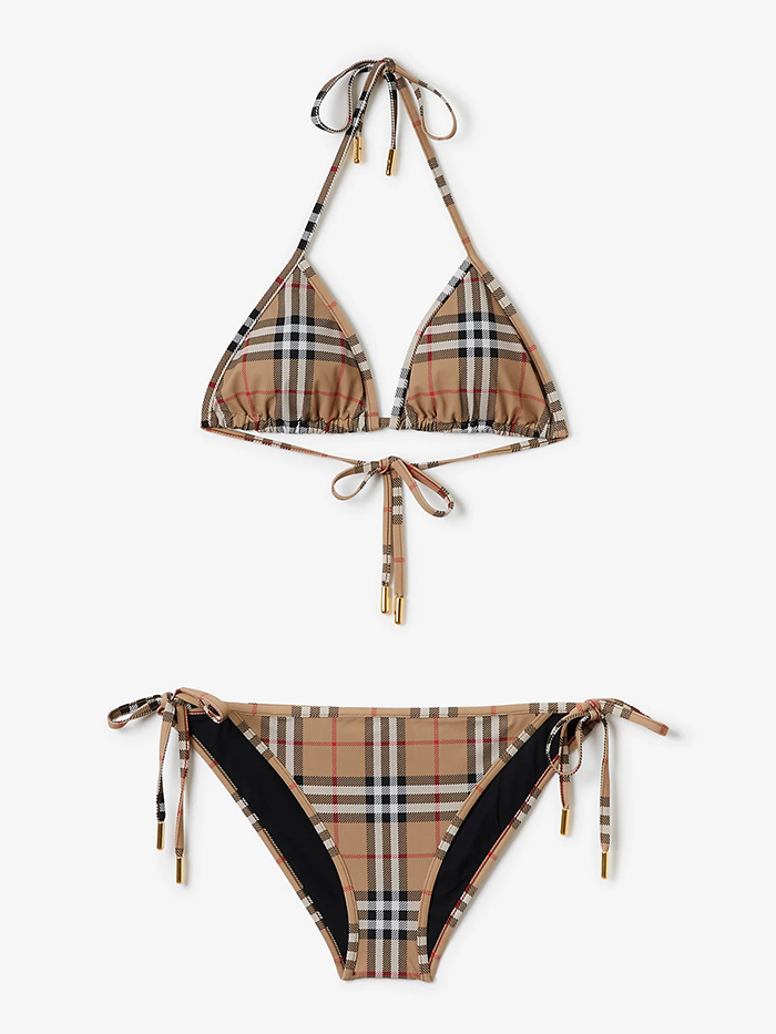 Burberry, Check Triangle Bikini in Archive Beige Yellow - Women, Nylon | Burberry® Official