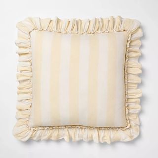 Square Pillow Big Stripe with Ruffle Pale Yellow and Cream 