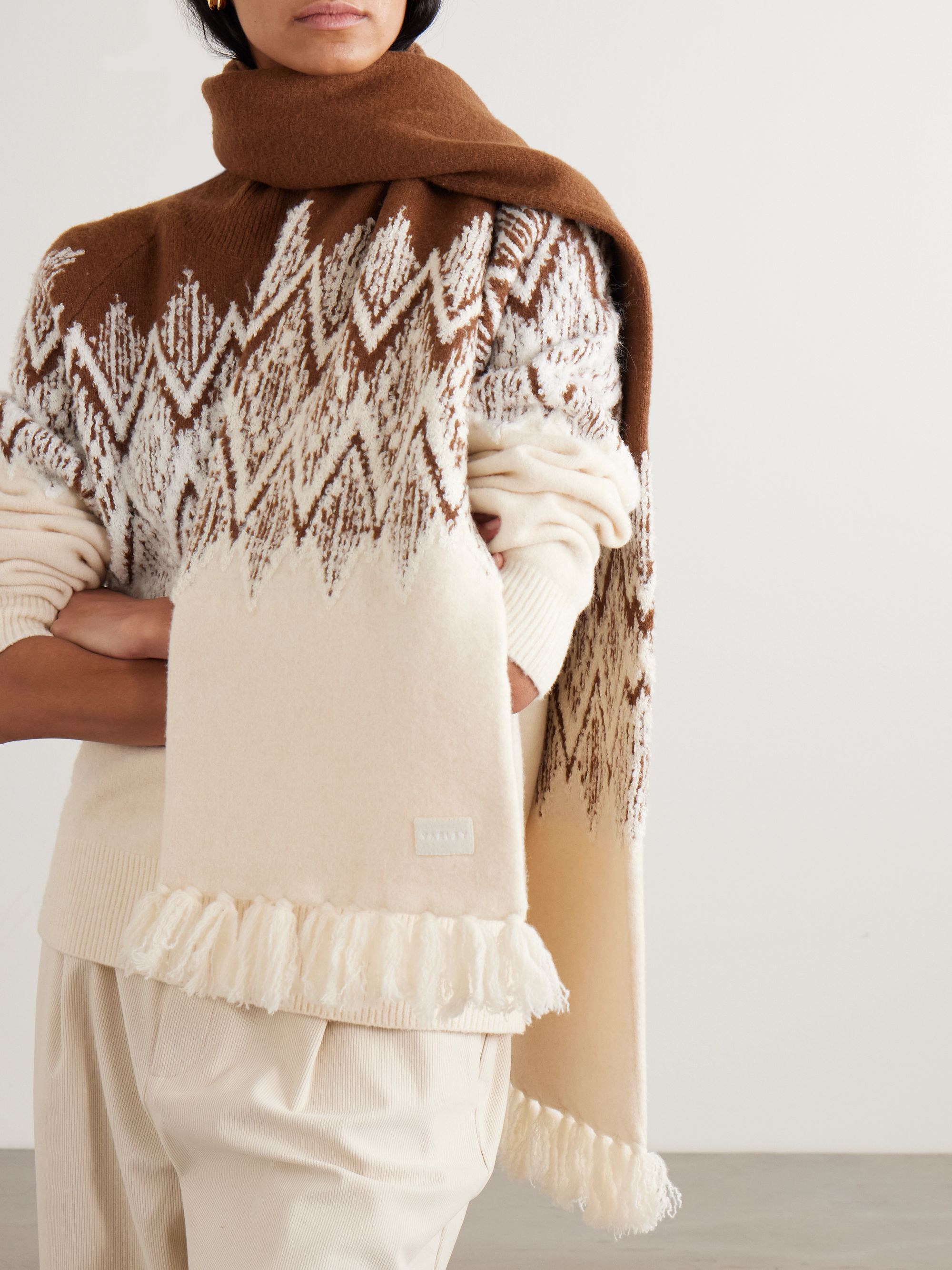 VARLEY, Sebastian fringed Fair Isle knitted scarf