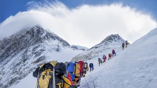 An expedition makes its way up Mount Everest