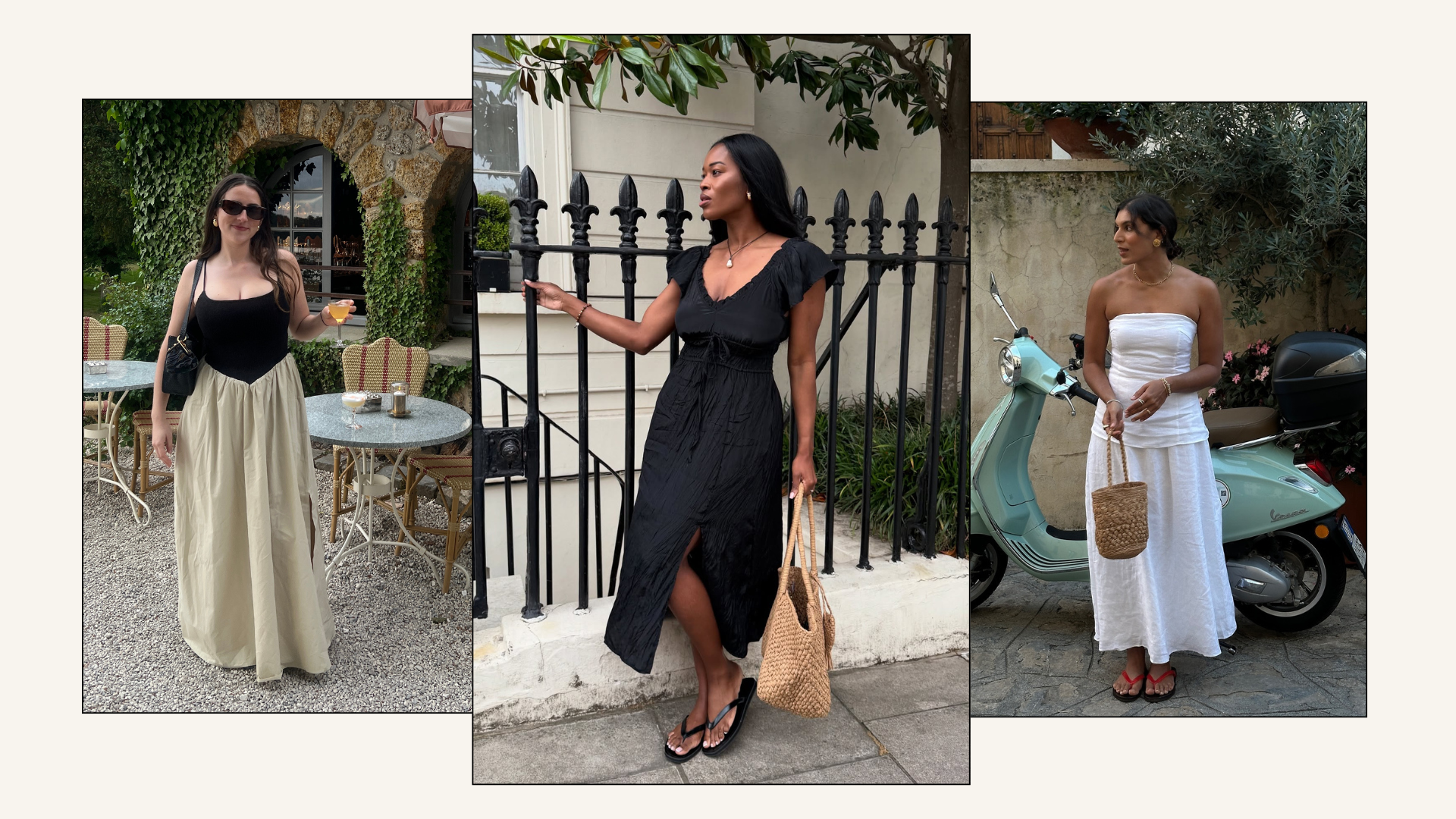 An collage of the best waisted dresses, as seen on @avahgilchrist, @nlmarilyn and @theindiaedit.