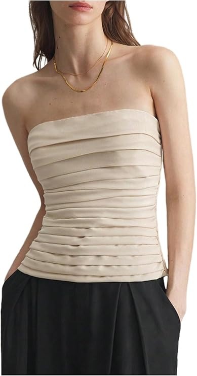 Milumia, Milumia Women's Strapless Tube Top Sexy Summer Off Shoulder Ruched Bandeau Tops White Small