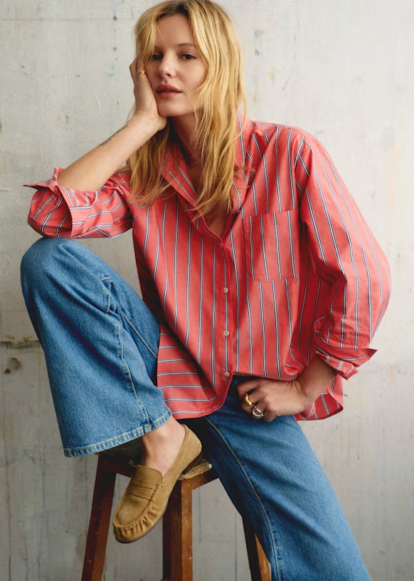 Stripe Relaxed Fit Cotton Button-Up Shirt