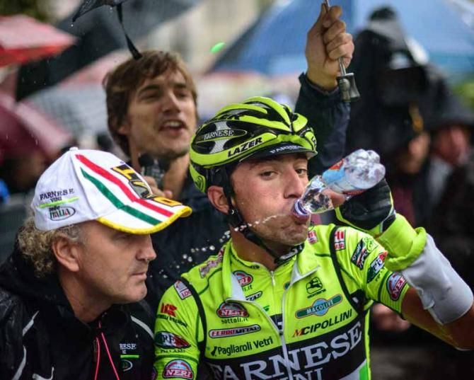 A big drink in the pouring rain in Lecco