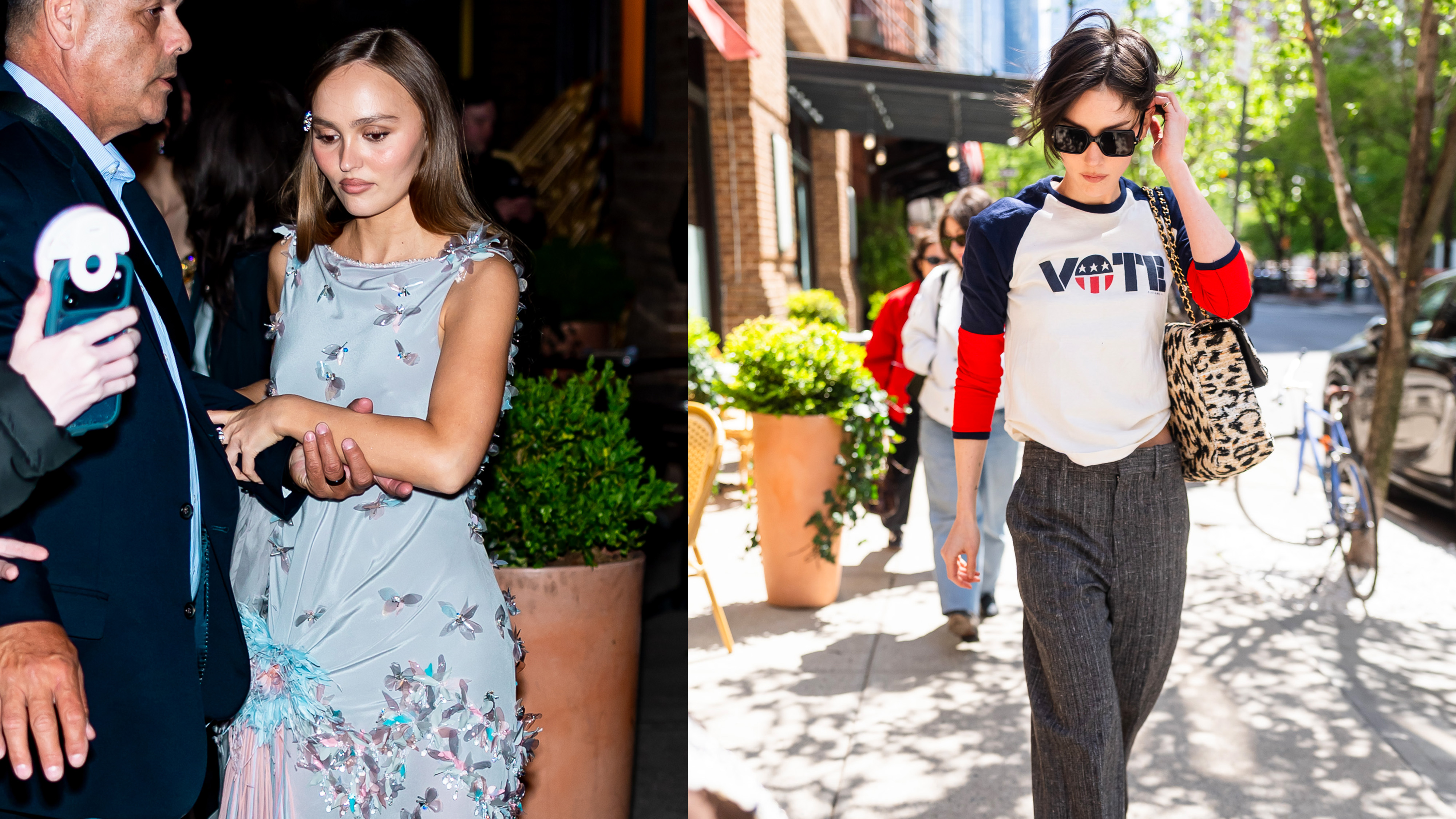 Gracie Abrams and Lily-Rose Depp wearing two-tone Chanel shoes by Matthieu Blazy in New York City in May 2026.