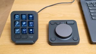 Logitech MX Creative Console Dialpad and Keypad on a desk