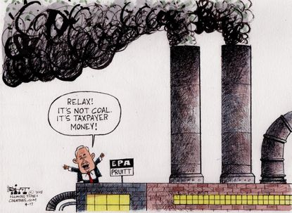 Political cartoon U.S. EPA Scott Pruitt coal taxpayer money