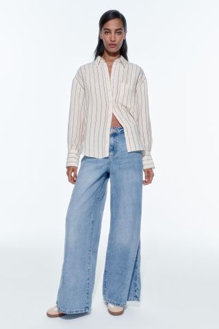 Zara, Oversized Striped Poplin Shirt