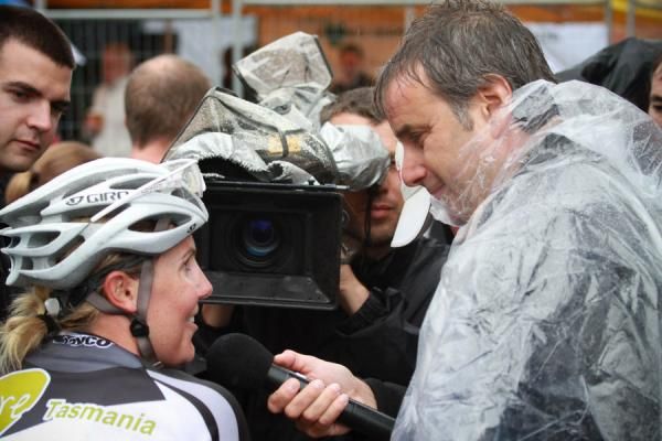 Winner Belinda Goss is interviewed by Mike Tomalaris