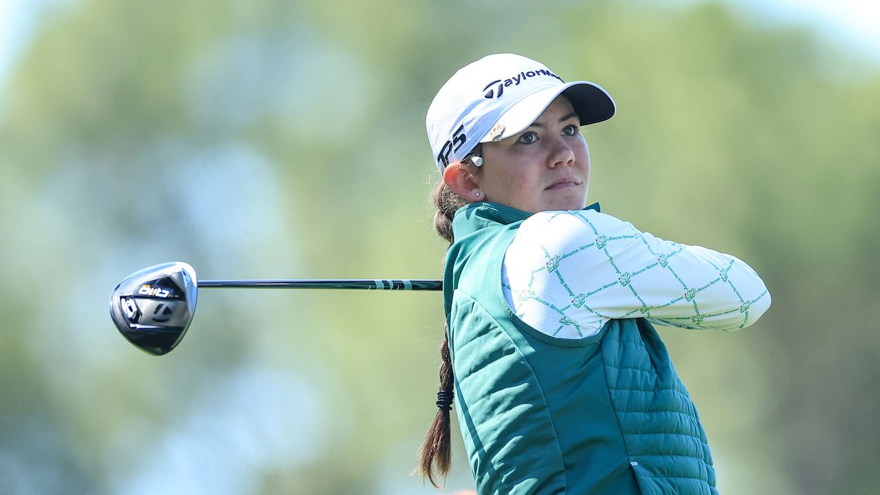 Asterisk Talley hits driver during the final round of the 2024 Augusta National Women&#039;s Amateur