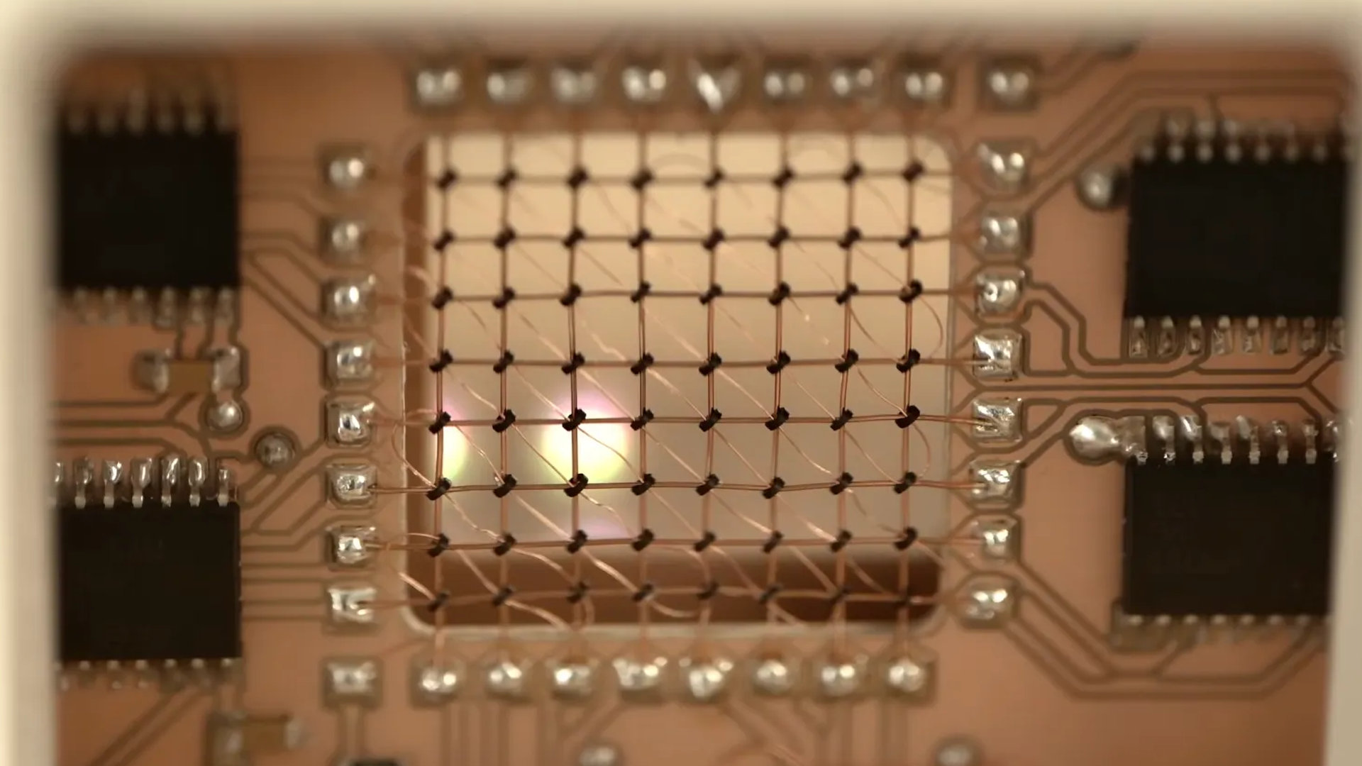 A cropped screenshot of a YouTube video by polymatt, showing the components of a handmade magnetic-core memory USB storage device