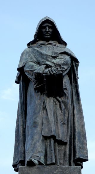 A bronze statue of Giordano Bruno stands in the Campo de' Fiori in Rome, where he was executed in 1600