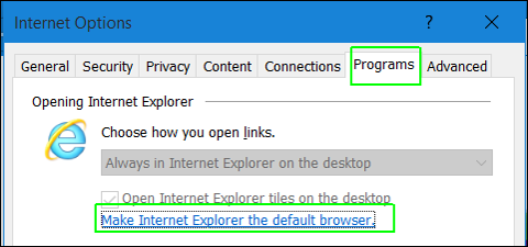 open internet explorer tiles on the desktop
