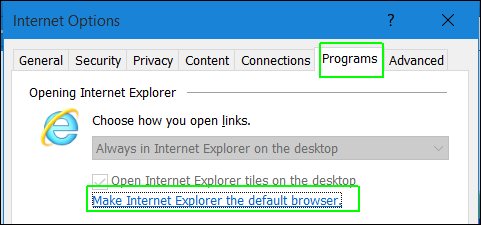 Click Make Internet Explorer the default