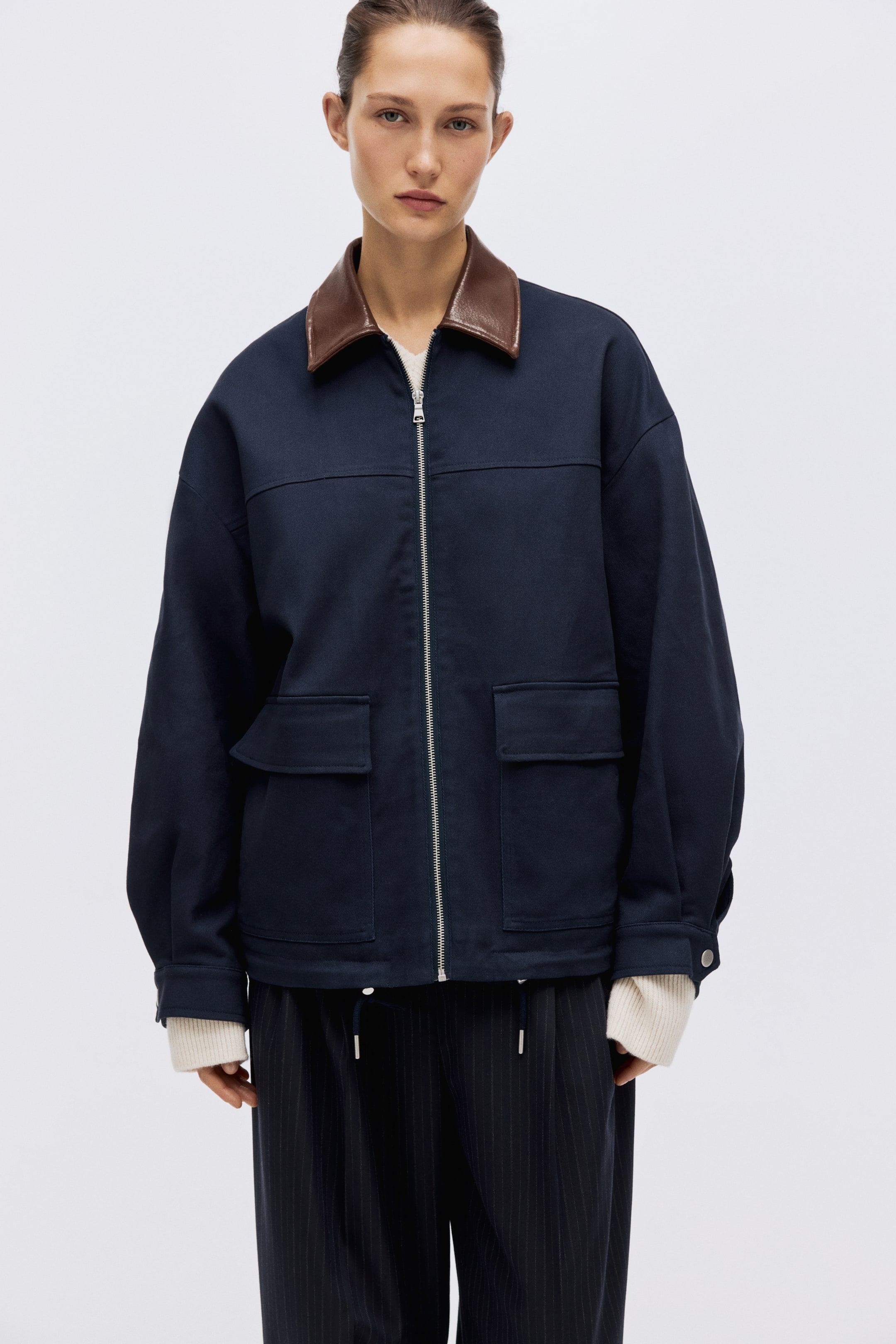 Oversized Twill Jacket - Navy Blue
