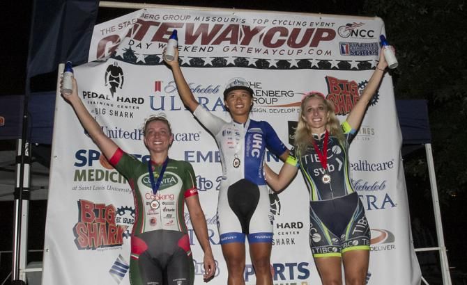 Coryn Rivera (UnitedHealthcare) tops the women's podium with Samantha Schneider (Tibco) in second and Erica Allar (Colavita-Fine Cooking) in third