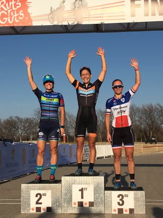 Crystal Anthony (Maxxis Shimano) on the podium as the day 1 winner