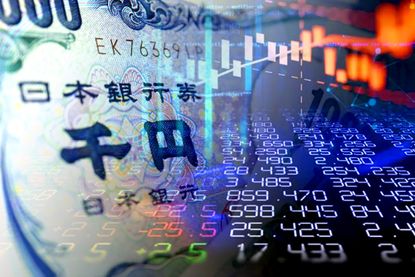Cash yen banknotes and stock market indicators