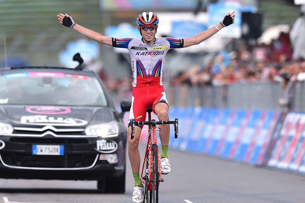 Ilnur Zakarin (Katusha) wins stage 11 on the F1 track in Imola.